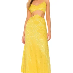 ROBE MI-LONGUE ERIK Yellow Floral Jacquard