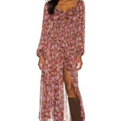 ROBE MAXI ARLETTE Brown & Lavender Multi Floral