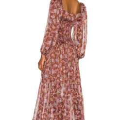 ROBE MAXI ARLETTE Brown & Lavender Multi Floral -Pas Cher Tendricia Magasin ASTR WD213 V3
