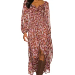 ROBE MAXI ARLETTE Brown & Lavender Multi Floral -Pas Cher Tendricia Magasin ASTR WD213 V4