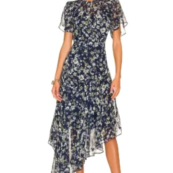 ROBE LONGUE MANCHES ÉVASÉES Pink & Blue Floral -Pas Cher Tendricia Magasin ASTR WD256 V1