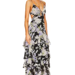 ROBE ANERIA Purple & Black Floral 8 ROBE ANERIA Purple & Black Floral -Pas Cher Tendricia Magasin ASTR WD398 V2