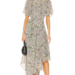 ROBE LONGUE MANCHES ÉVASÉES Pink & Blue Floral -Pas Cher Tendricia Magasin ASTR WD418 V1