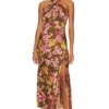 ROBE MI-LONGUE MARISSA Olive & Pink Floral -Pas Cher Tendricia Magasin ASTR WD445 V1