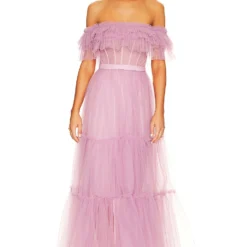 BCBGMAXAZRIA ROBE DE SOIRÉE ÉPAULES DÉNUDÉES AVEC FRONCES Lavender Herb