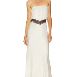 BEC + BRIDGE ROBE MAXI SANS MANCHES EN DENTELLE SPENCER Ivory & Black