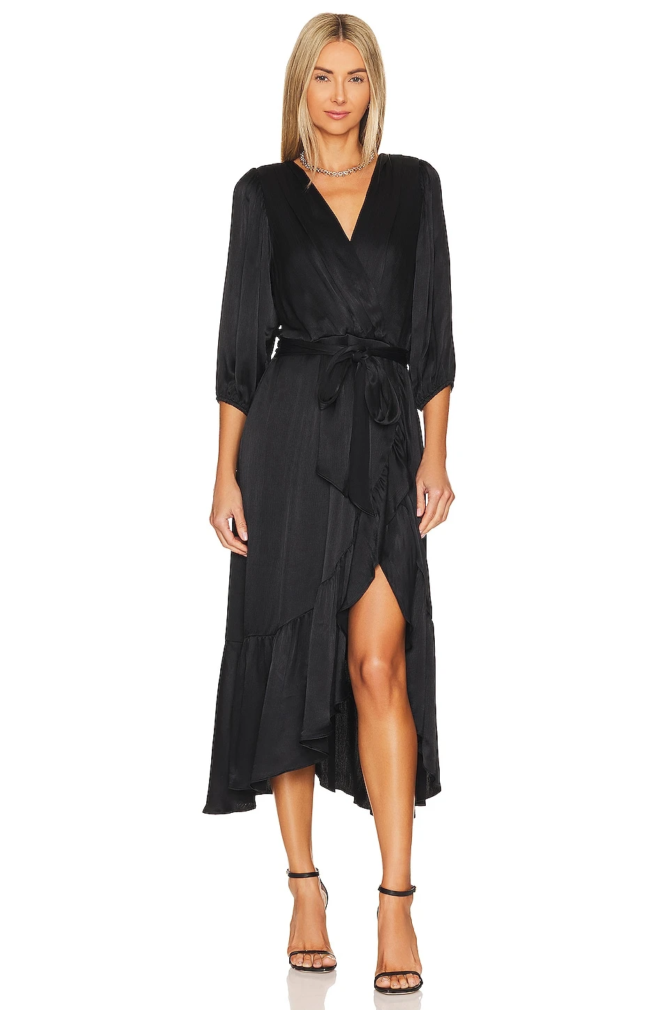 ROBE MI-LONGUE RUFFLE SURPLCE Black 3 ROBE MI-LONGUE RUFFLE SURPLCE Black
