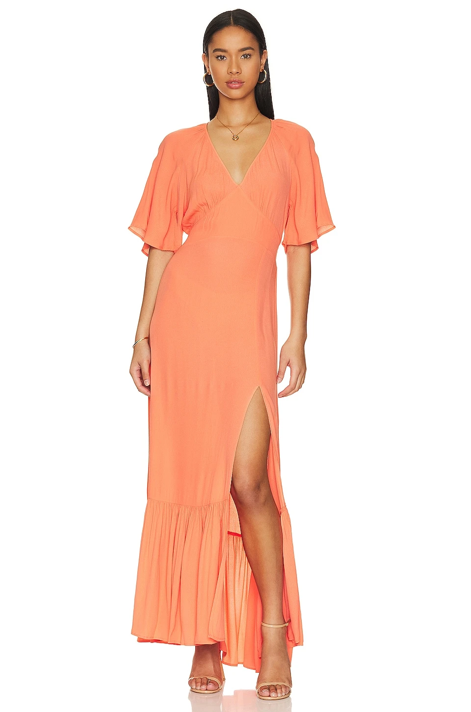 ROBE MAXI FLUTTER SLEEVE Coral 3 ROBE MAXI FLUTTER SLEEVE Coral