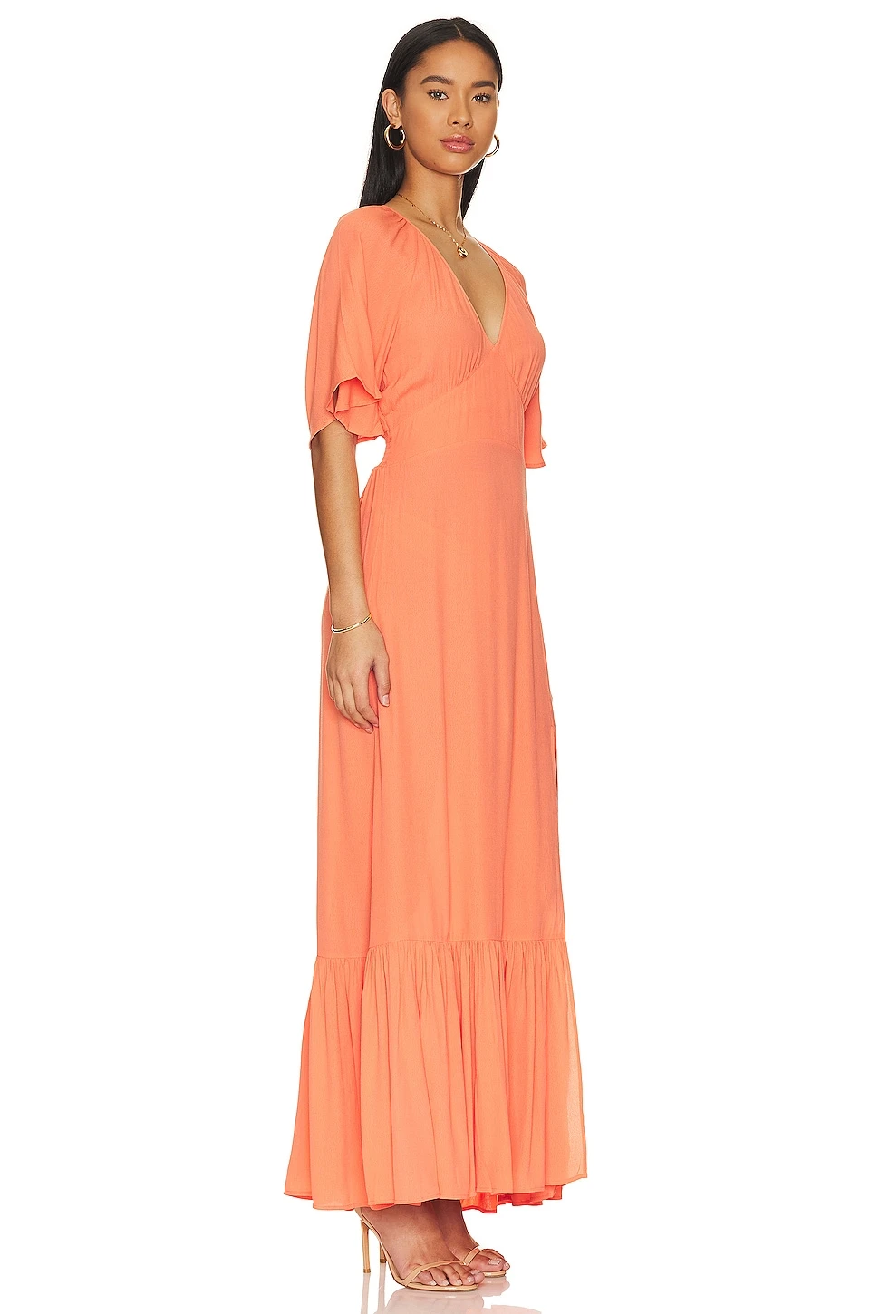 ROBE MAXI FLUTTER SLEEVE Coral 4 ROBE MAXI FLUTTER SLEEVE Coral – Image 2