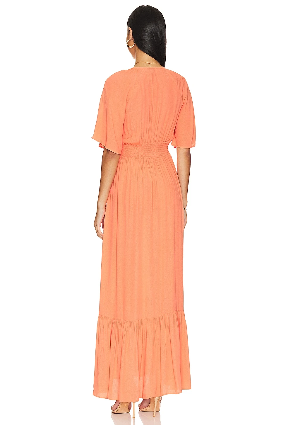 ROBE MAXI FLUTTER SLEEVE Coral 5 ROBE MAXI FLUTTER SLEEVE Coral – Image 3