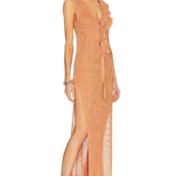 ROBE MI-LONGUE LUREX RUFFLE Orange -Pas Cher Tendricia Magasin CIOR WD40 V2