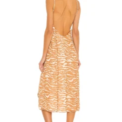 Camila Coelho ROBE MI-LONGUE BAILEE Brown Zebra -Pas Cher Tendricia Magasin COEL WD126 V3