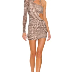 Camila Coelho ROBE COURTE GANYA Brown Houndstooth