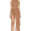 Camila Coelho ROBE POPPY Brown Taupe -Pas Cher Tendricia Magasin COEL WD378 V1