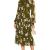 DIANE VON FURSTENBERG ROBE MI-LONGUE KENT August Floral & Medium Khaki -Pas Cher Tendricia Magasin DVF WD446 V1