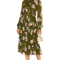 DIANE VON FURSTENBERG ROBE MI-LONGUE KENT August Floral & Medium Khaki