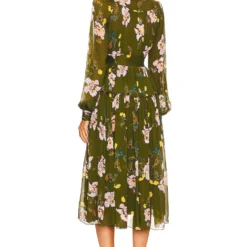 DIANE VON FURSTENBERG ROBE MI-LONGUE KENT August Floral & Medium Khaki -Pas Cher Tendricia Magasin DVF WD446 V3