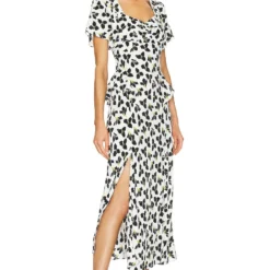 DIANE VON FURSTENBERG ROBE MI-LONGUE AURORA Graphic Flower Small Ivory -Pas Cher Tendricia Magasin DVF WD475 V2