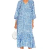 DIANE VON FURSTENBERG ROBE MAXI FORTINA April Tiger Signature Blue -Pas Cher Tendricia Magasin DVF WD476 V1
