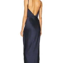 Fleur Du Mal ROBE CARACO MIDI DEEP PLUNGE OPEN BACK Deep Ocean -Pas Cher Tendricia Magasin FLER WD22 V3