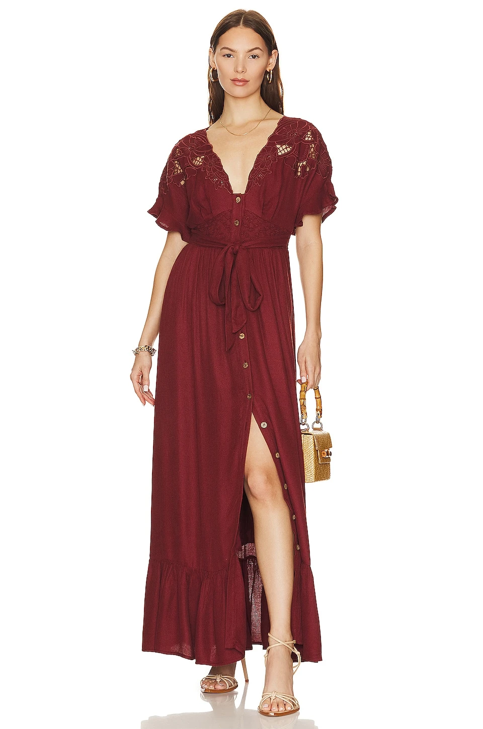 FREE PEOPLE ROBE MAXI COLETTE Cinnamon Brown 3 FREE PEOPLE ROBE MAXI COLETTE Cinnamon Brown