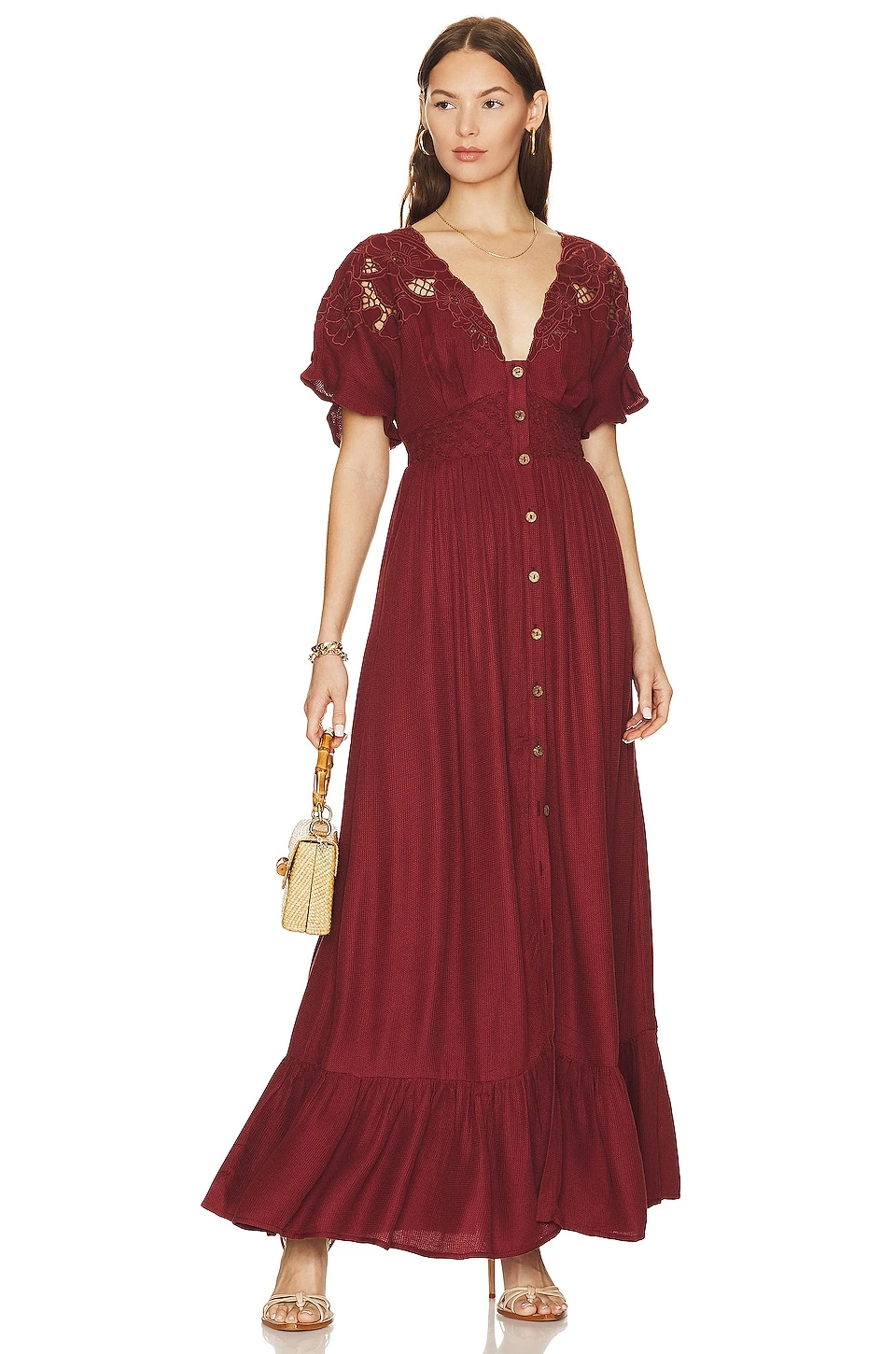 FREE PEOPLE ROBE MAXI COLETTE Cinnamon Brown 6 FREE PEOPLE ROBE MAXI COLETTE Cinnamon Brown – Image 4