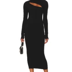 GOOD AMERICAN ROBE MI-LONGUE SLIT FUNNEL Black001