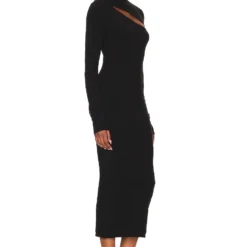 GOOD AMERICAN ROBE MI-LONGUE SLIT FUNNEL Black001 -Pas Cher Tendricia Magasin GAME WD12 V3