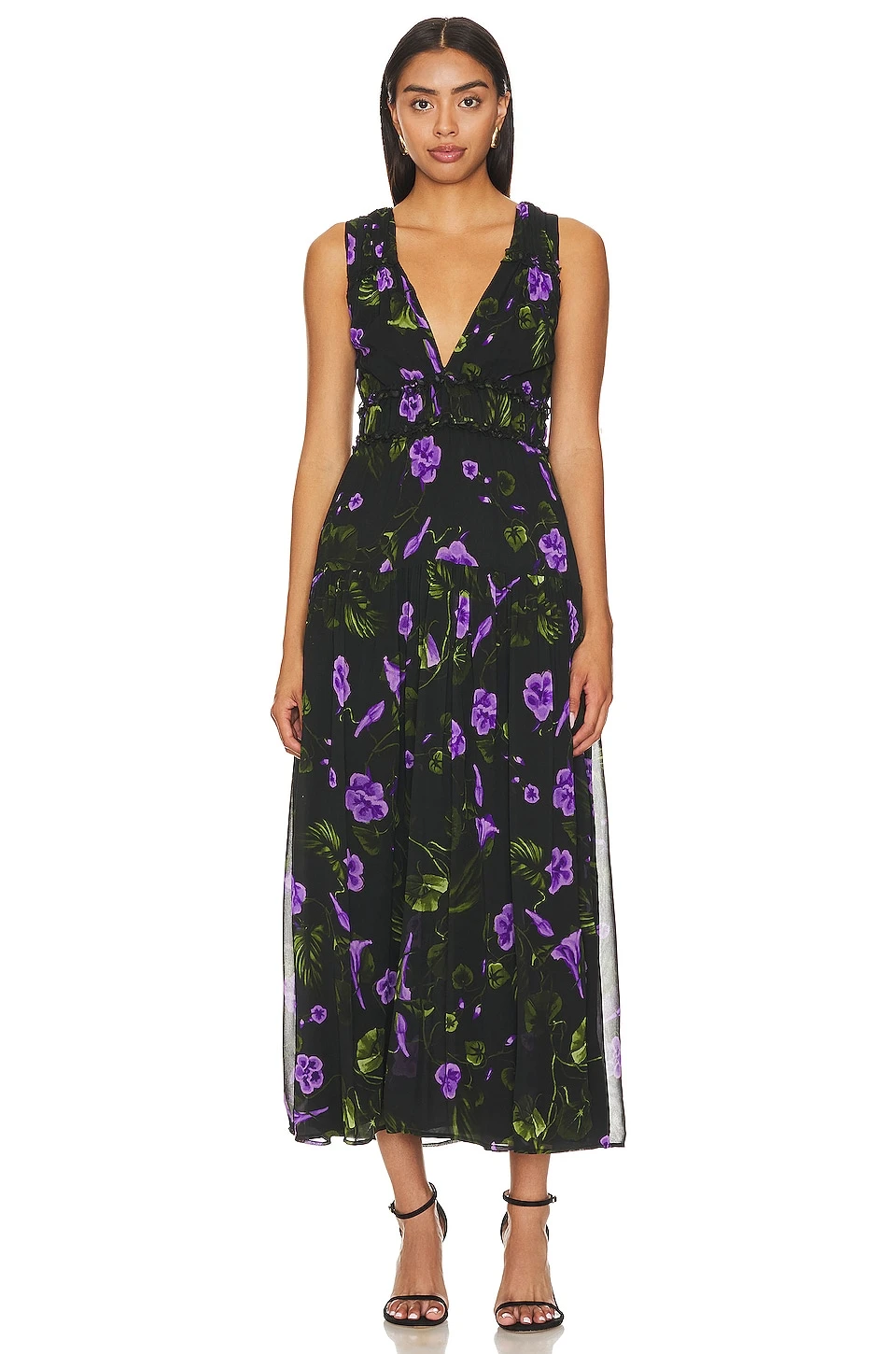 ROBE MI-LONGUE MERCEDES Black Pansy 3 ROBE MI-LONGUE MERCEDES Black Pansy