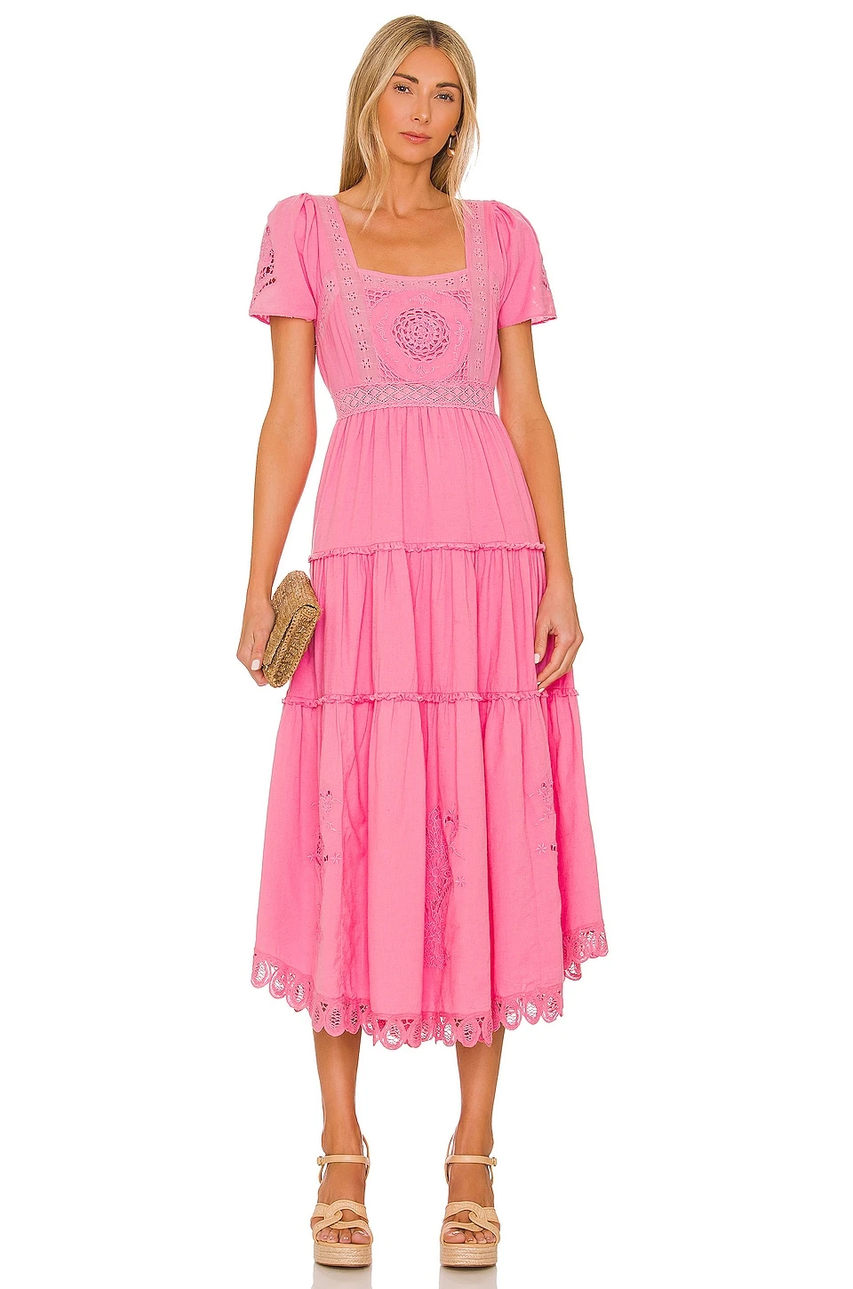 LoveShackFancy ROBE MI-LONGUE PRAIRIE Watermelon Punch 3 LoveShackFancy ROBE MI-LONGUE PRAIRIE Watermelon Punch