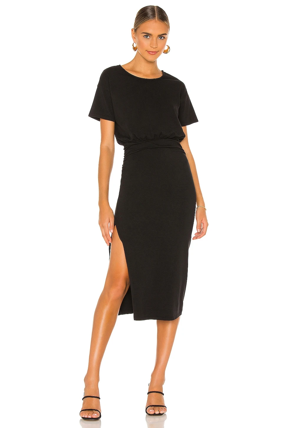 ROBE MI-LONGUE EASY RUCHED Black 3 ROBE MI-LONGUE EASY RUCHED Black