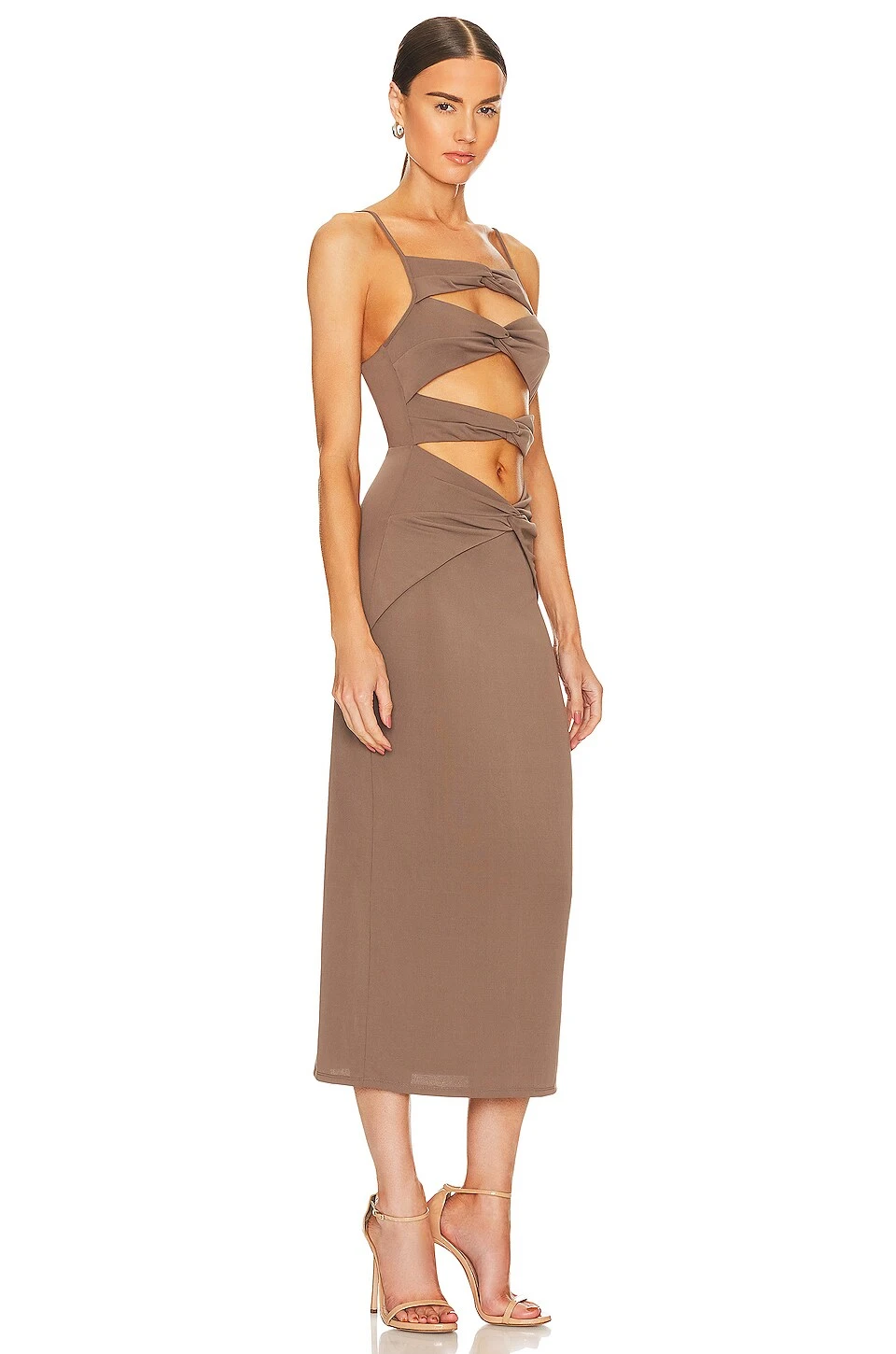 ROBE MI-LONGUE PAULINA Taupe Brown 4 ROBE MI-LONGUE PAULINA Taupe Brown – Image 2