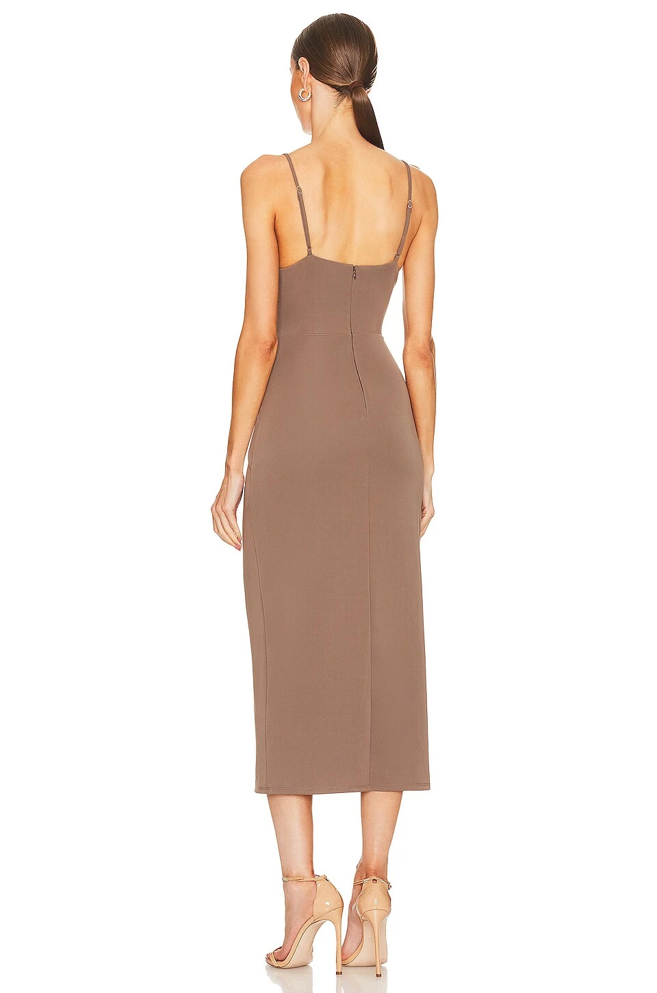 ROBE MI-LONGUE PAULINA Taupe Brown 5 ROBE MI-LONGUE PAULINA Taupe Brown – Image 3