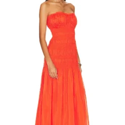 ROBE MAXI BUSTIER AVEC SMOCKS KALLI Fire