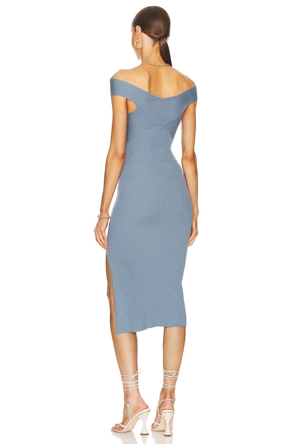 ROBE MI-LONGUE BELLA Dusty Blue 5 ROBE MI-LONGUE BELLA Dusty Blue – Image 3