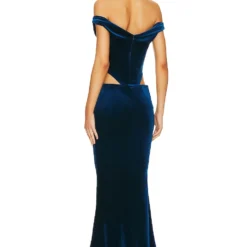 ROBE MAXI VELOURS GIADA Navy -Pas Cher Tendricia Magasin ROFR WD448 V3