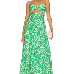 Shona Joy ROBE BUSTIER MIDI AVEC DÉCOUPE AROSA Tree Green & Vory