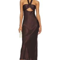 Shona Joy ROBE MIDI DOS-NU AVEC FRONCES LANA Cocoa -Pas Cher Tendricia Magasin SHON WD496 V1 1