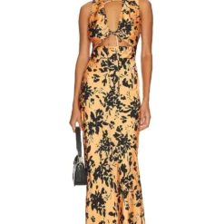 Shona Joy ROBE MAXI À DÉCOUPES SOLARE Tangerine & Black