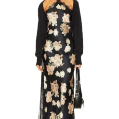 ROBE MAXI DOS-NU EN DENTELLE Blurred Roses Black Multi -Pas Cher Tendricia Magasin WWWR WD89 V4