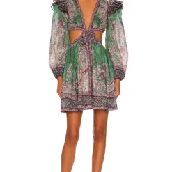 Zimmermann ROBE RUFFLE MINI Teal Paisley