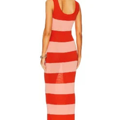 Zimmermann ROBE MI-LONGUE Coral & Shell Pink Rugby Stripe -Pas Cher Tendricia Magasin ZIMM WD384 V3