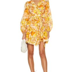 Zimmermann ROBE COURTE RAIE Yellow & Orange Floral