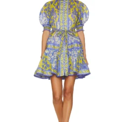 Zimmermann ROBE COURTE RAIE Teal & Blue Floral