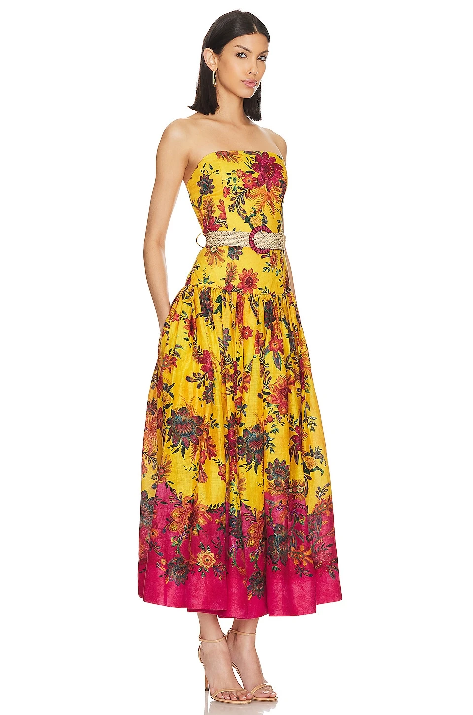Zimmermann ROBE MI-LONGUE GINGER Pink & Yellow Floral 4 Zimmermann ROBE MI-LONGUE GINGER Pink & Yellow Floral – Image 2
