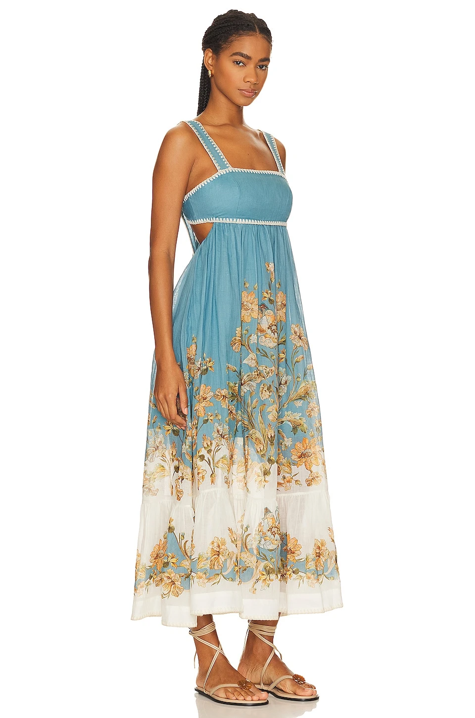 Zimmermann ROBE MI-LONGUE CHINTZ Blue Daisy Floral 4 Zimmermann ROBE MI-LONGUE CHINTZ Blue Daisy Floral – Image 2